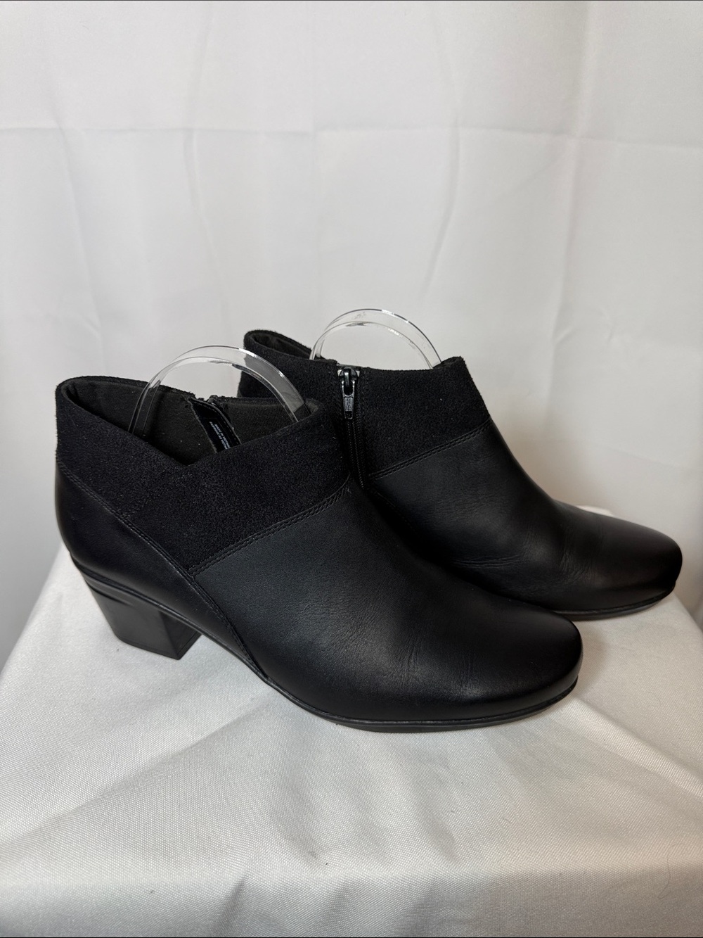 Clarks Black Leather & Suede Ankle Booties